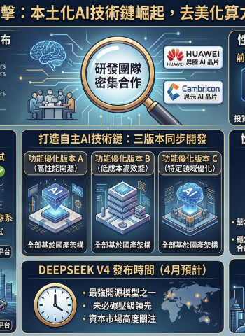 DeepSeek V4傳將採華為晶片 大陸AI算力「去輝達化」引科技巨頭跟進