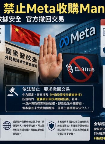 中國出手！禁止 Meta 收購 Manus AI技術外流疑慮成關鍵