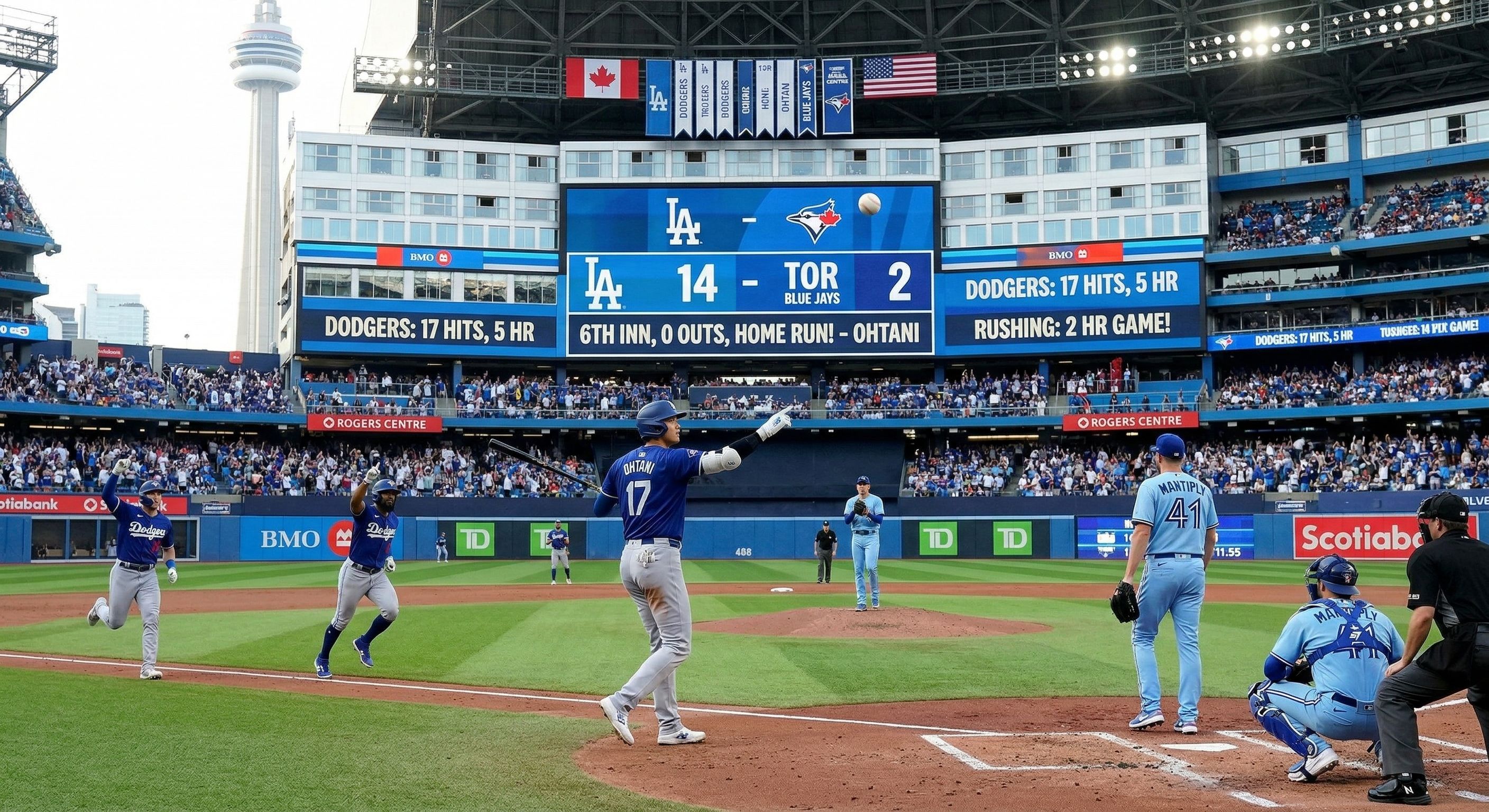 道奇火力全開！大谷翔平開轟助攻 14比2痛擊藍鳥奪系列賽首勝