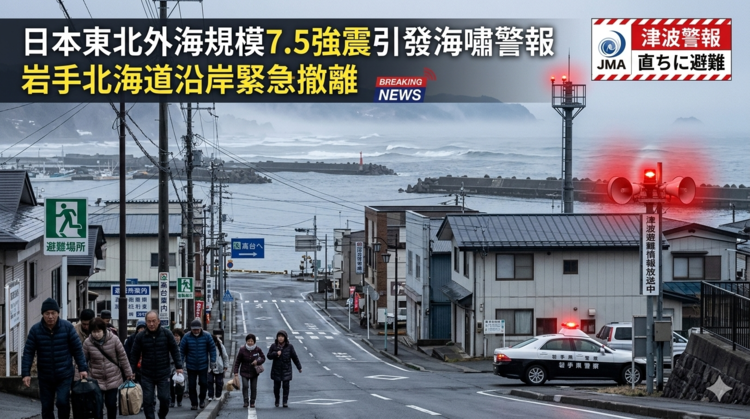日本東北外海規模7.5強震引發海嘯警報　岩手、北海道沿岸緊急撤離