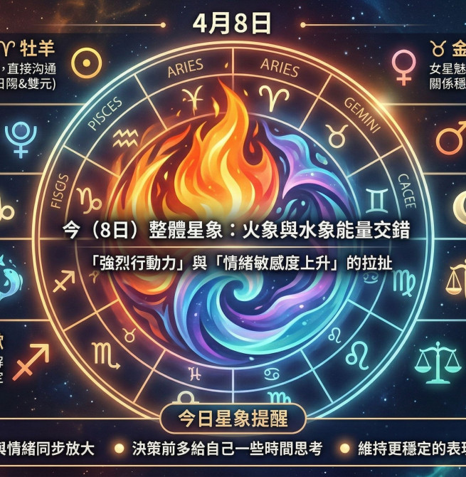 2026年4月8日星座運勢 行動力提升但情緒波動大、12星座完整解析