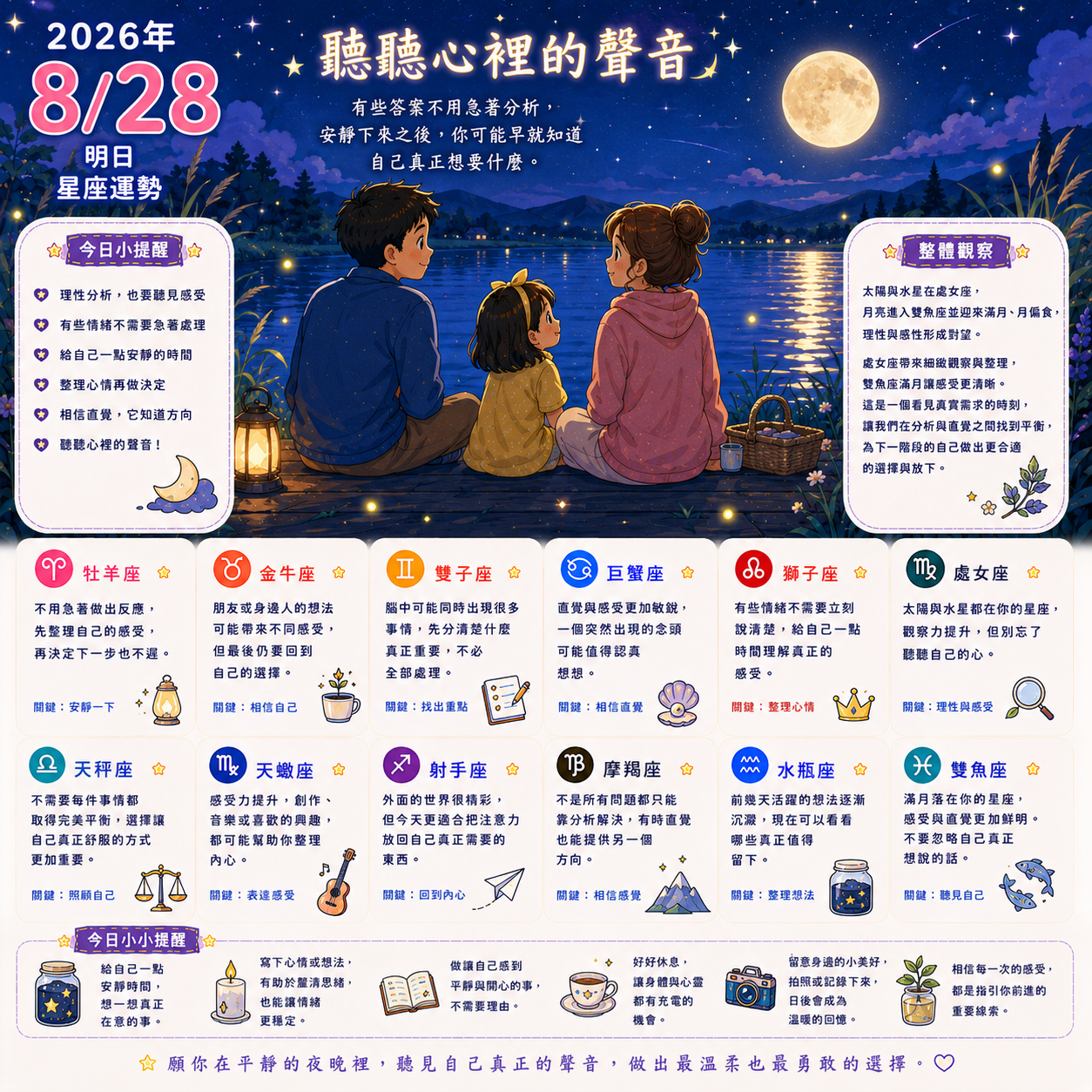 2026年8月28日 明日星座運勢  聽聽心裡的聲音