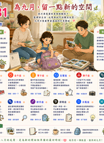 2026年8月31日 明日星座運勢  為九月，留一點新的空間
