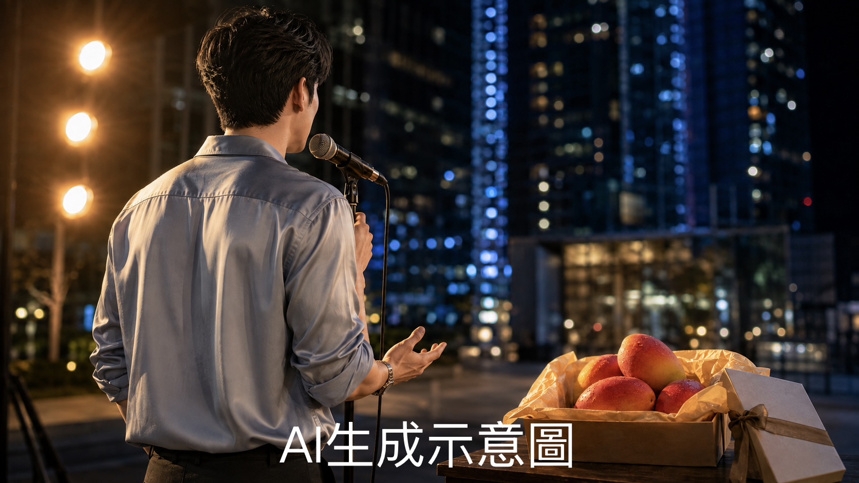 黃致列快閃信義區路演　中文獻唱〈愛我別走〉、開心收下愛文芒果