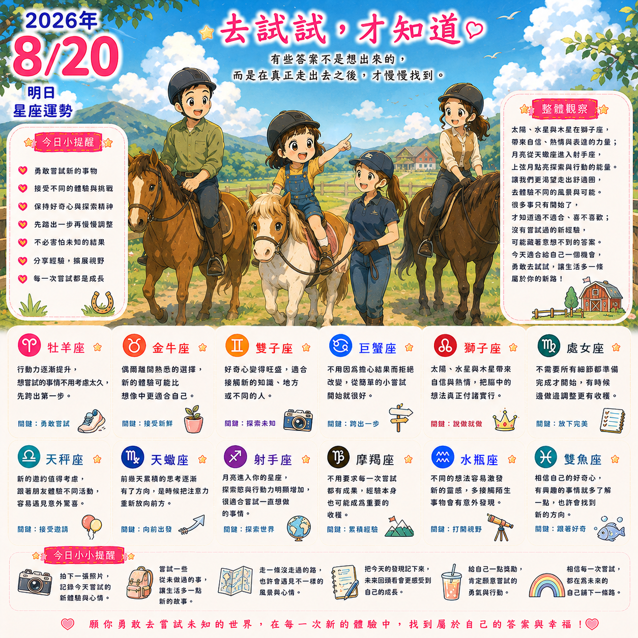 2026年8月20日 明日星座運勢  去試試，才知道