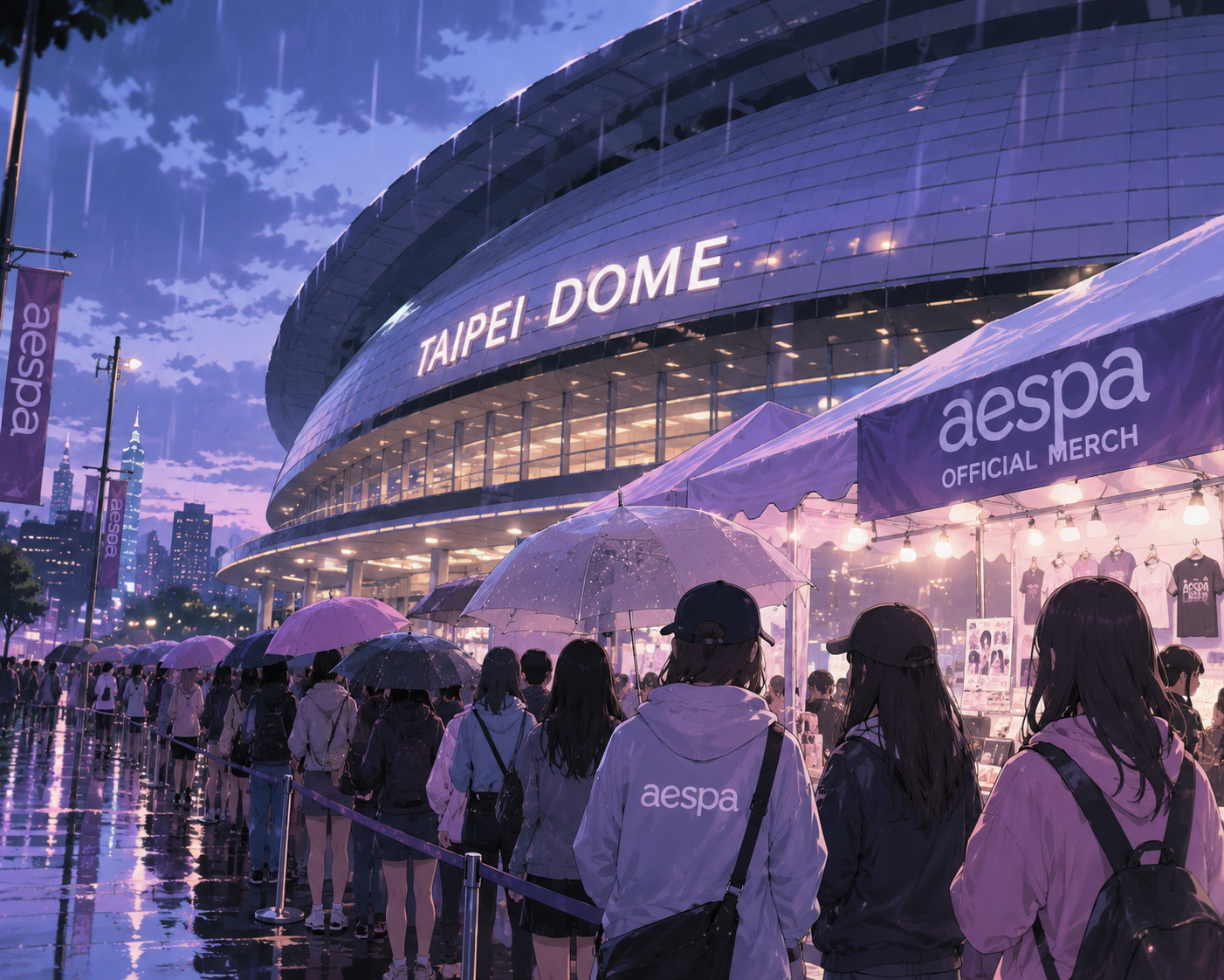 aespa今晚攻蛋！海外巡演首站選台北　粉絲冒雨排隊搶周邊