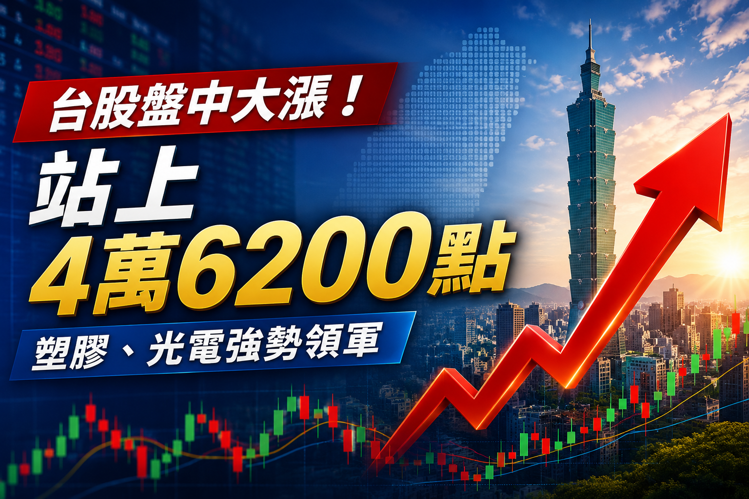 台股盤中大漲逾400點！站上4萬6200點　塑膠、光電強勢領軍