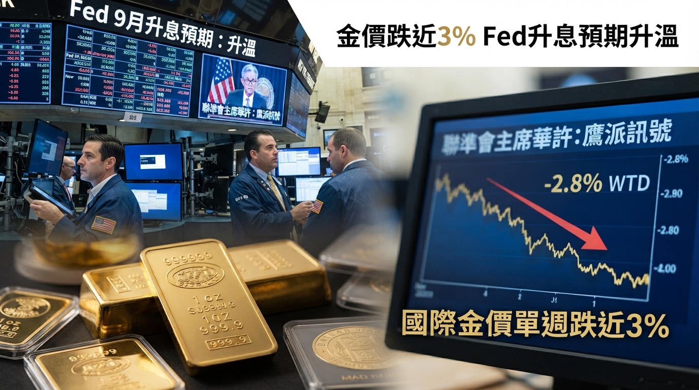 國際金價單週跌近3%　華許釋放升息訊號，Fed 9月升息機率升至近6成