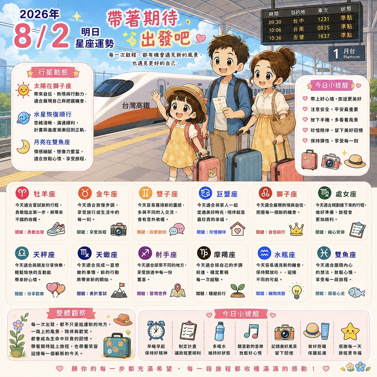 2026年8月2日 明日星座運勢  帶著期待，出發吧！