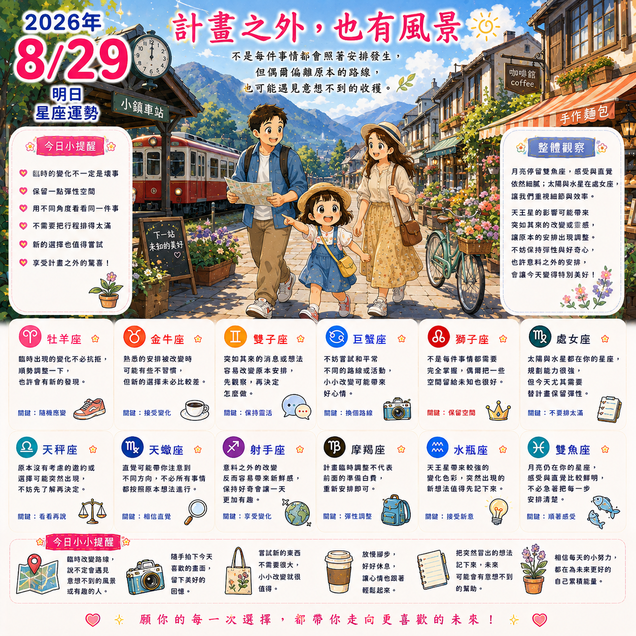 2026年8月29日 明日星座運勢  計畫之外，也有風景