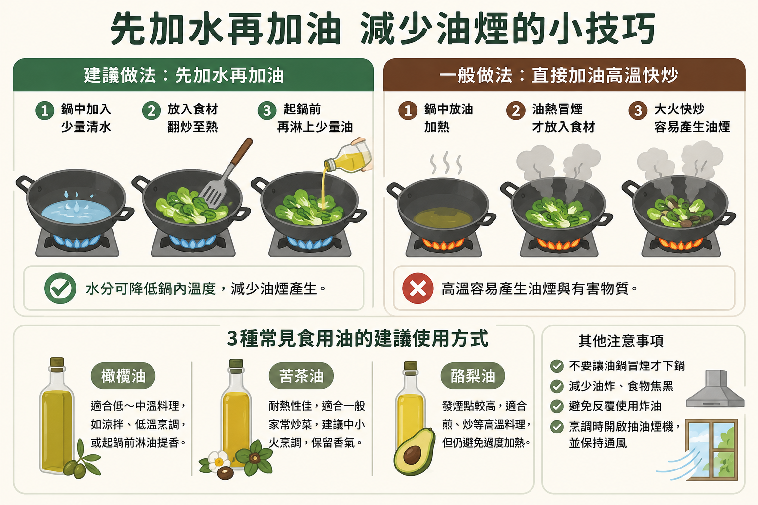 炒青菜別等油冒煙！醫師教「先水炒再淋油」　3種油依料理方式挑選