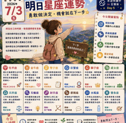 2026年7月3日 明日星座運勢        勇敢做決定，機會就在下一步 ，相信自己的判斷，每個選擇都有它的意義