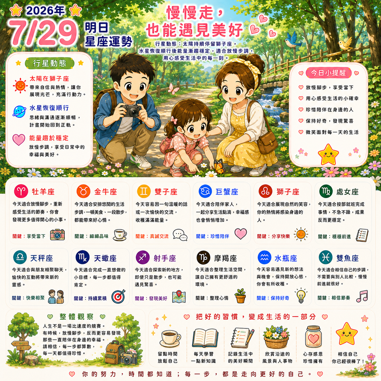 2026年7月29日 明日星座運勢  慢慢走，遇見美好