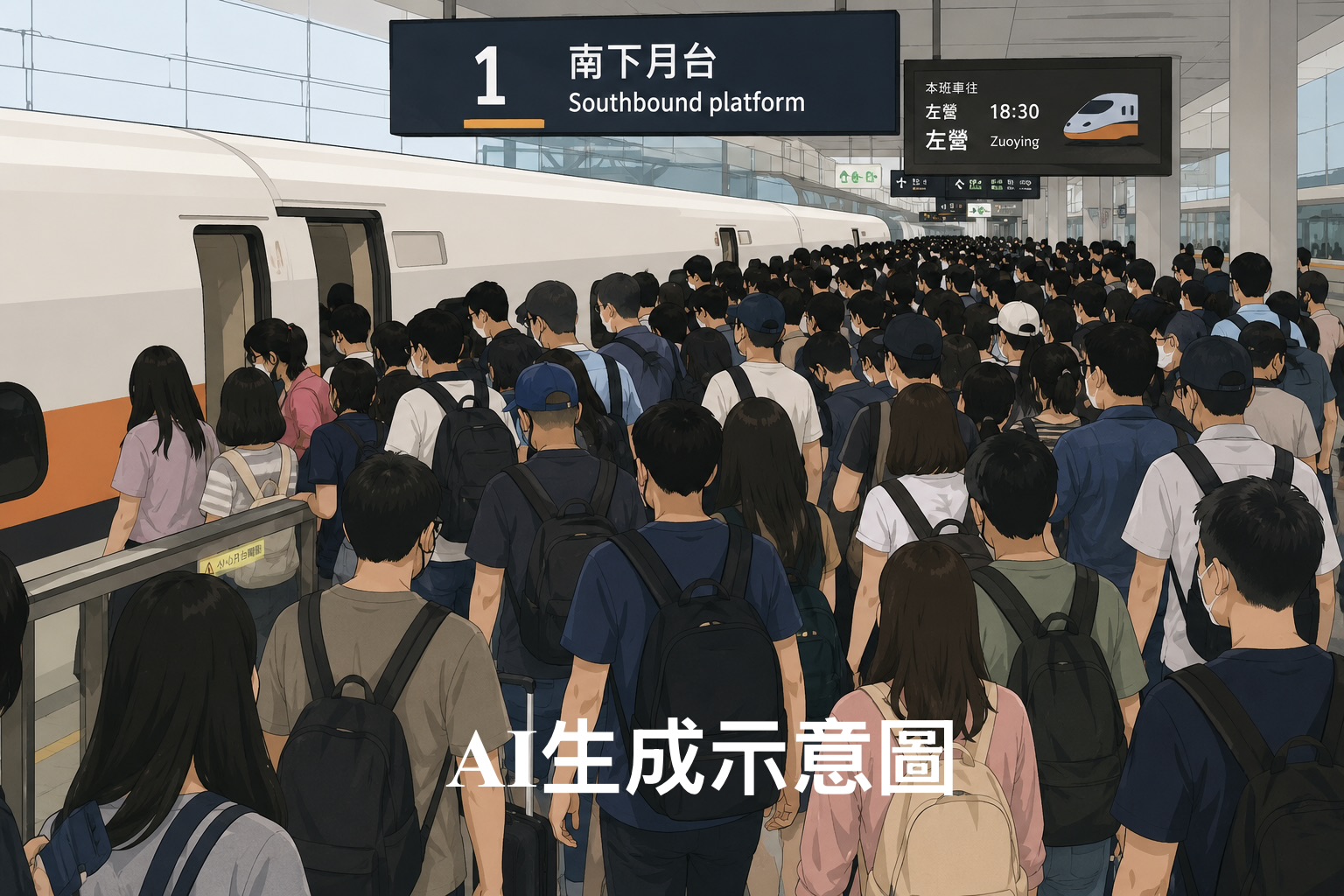 北北基放颱風假掀返鄉潮！台北高鐵站南下月台擠爆　對號座旅客一度上不了車