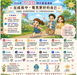 2026年7月20日 明日星座運勢  在成長中，看見更好的自己  當你願意持續前進，每一天都會成為成長的證明。