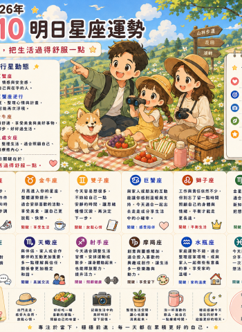 2026年7月10日 明日星座運勢  今天，把生活過得舒服一點  穩定自己的步調，才能迎接更多美好