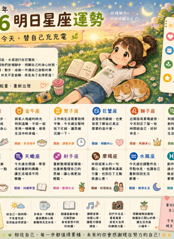 2026年7月6日 明日星座運勢  今天，替自己充充電
