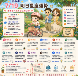 2026年7月19日 明日星座運勢  真正的成長，是把每一次努力，都慢慢變成生活的一部分。