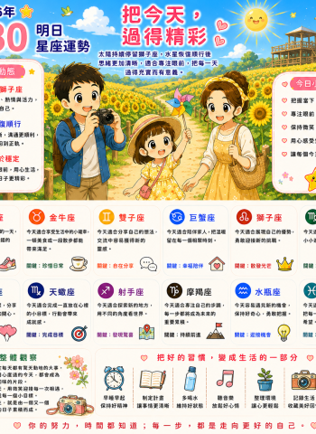 2026年7月30日 明日星座運勢  把今天，過得精彩  用心過好每一天，平凡的日常，也能成為最珍貴的回憶。