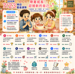 2026年7月23日 明日星座運勢  帶著成長，迎接新的自己  每一次整理、每一次努力，都正在帶你走向更好的未來。