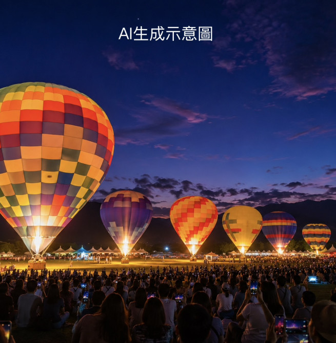 吉伊卡哇熱潮點亮台東夜空！熱氣球光雕結合無人機秀　鹿野高台湧入大批人潮