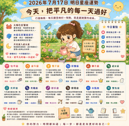 2026年7月17日 明日星座運勢  每天願意做好一點點，就是最踏實的成長。