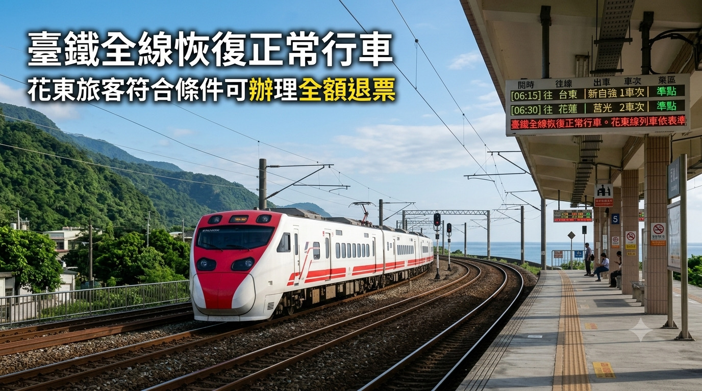 臺鐵全線恢復正常行車　花東7月20日前車票可免手續費退票