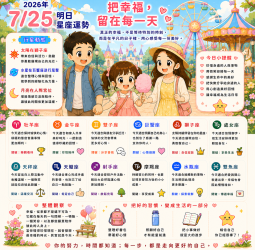 2026年7月25日 明日星座運勢  把幸福，留在每一天  真正的幸福，不是等待特別的時刻，而是在平凡的日子裡，用心感受每一份美好。