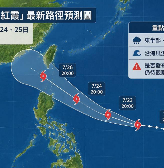 準颱風「紅霞」路徑北修！最快今夜至明晨成颱　24、25日最接近台灣