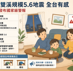 新北雙溪規模5.6地震全台有感　5縣市發布國家級警報、暫無重大災情