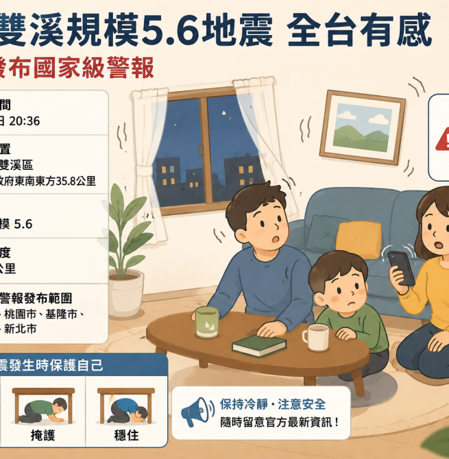 新北雙溪規模5.6地震全台有感　5縣市發布國家級警報、暫無重大災情