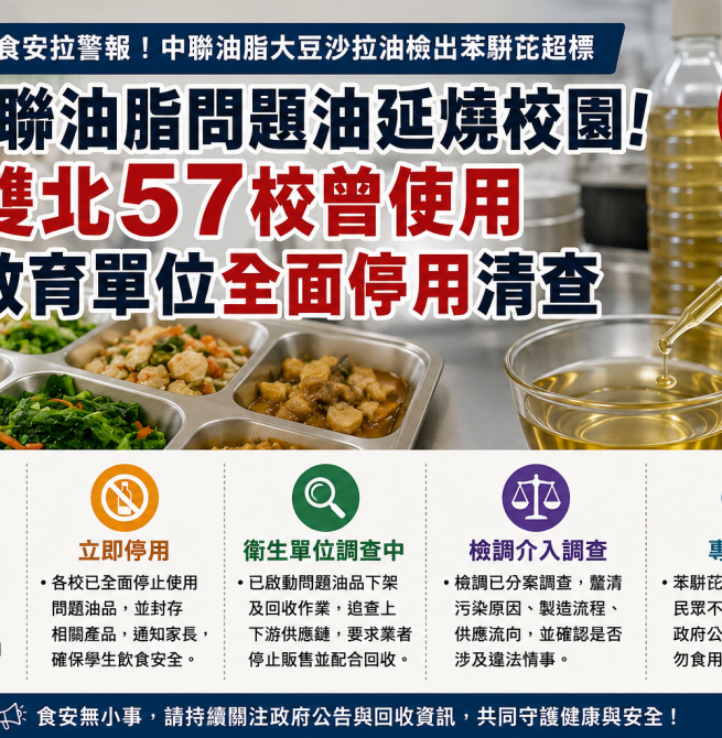 中聯油脂問題油延燒校園！雙北57校曾使用　教育單位全面停用清查