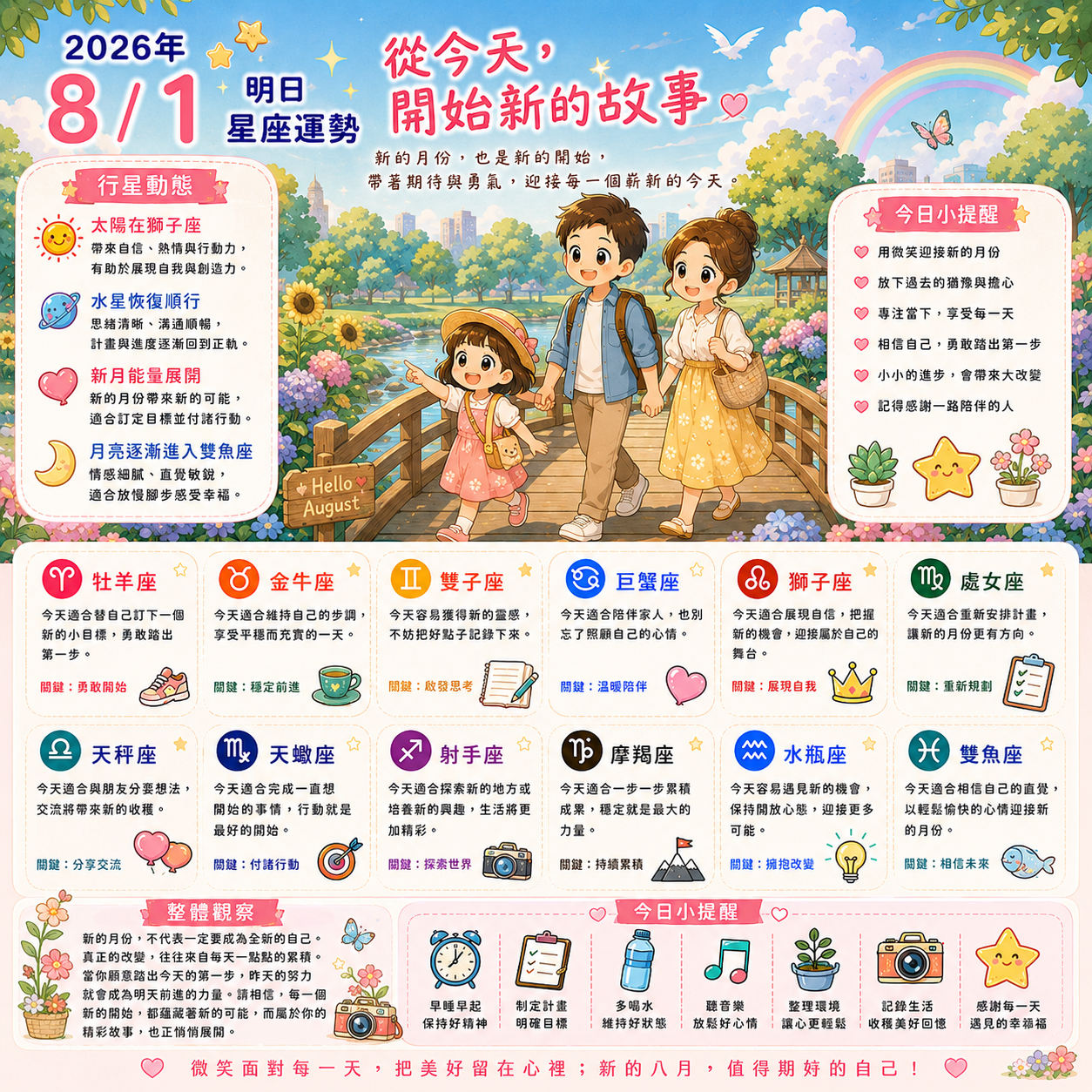 2026年8月1日 明日星座運勢  從今天，開始新的故事