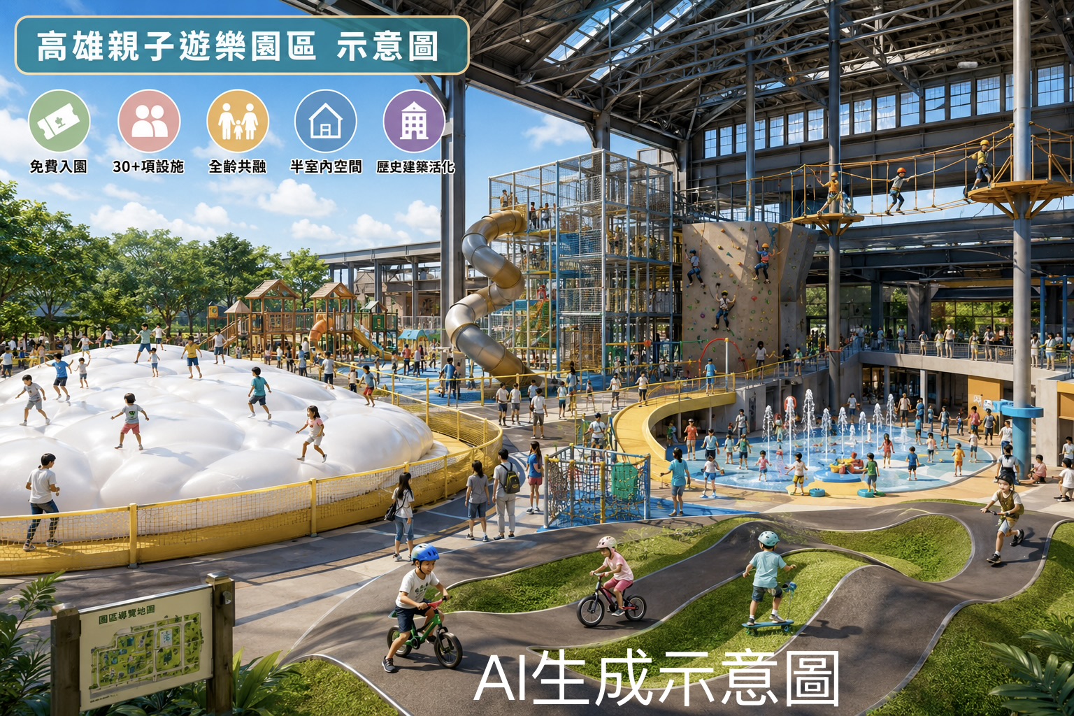 全台最大半室內親子遊樂園8月8日開幕　高雄30項免費設施迎暑假人潮