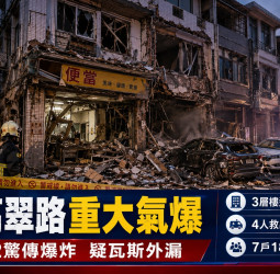 新竹高翠路凌晨氣爆釀重大傷亡 3層樓民宅炸毀、2人命危搶救中