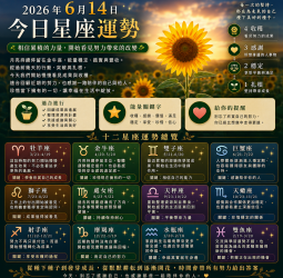 2026年6月14日 明日星座運勢  相信累積的力量，開始看見努力帶來的改變