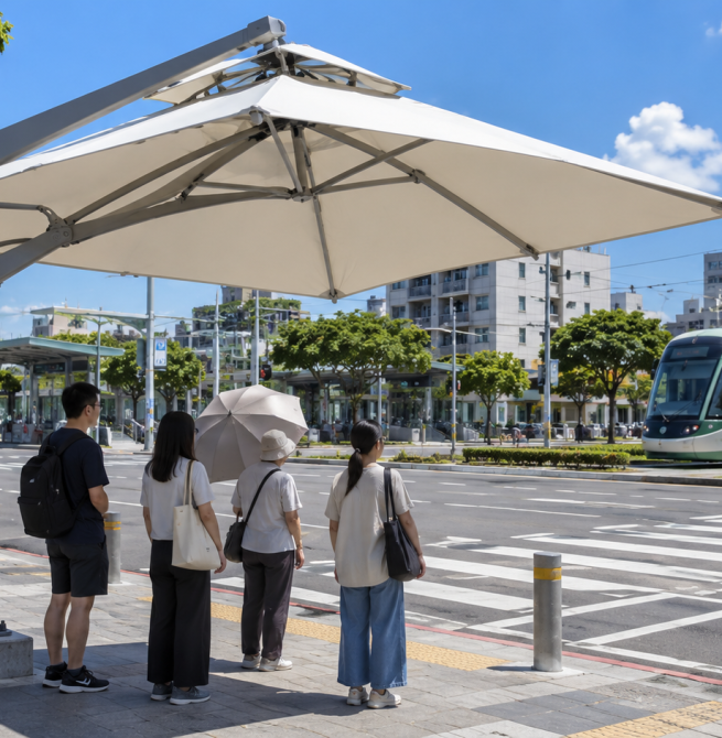 高雄試辦3座大型行人遮陽傘　參考韓國經驗打造友善步行環境