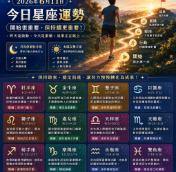 2026年6月11日 明日星座運勢  勇敢跨出第一步後，開始建立屬於自己的節奏
