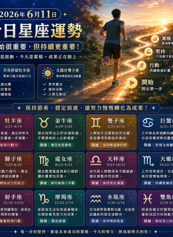 2026年6月11日 明日星座運勢  勇敢跨出第一步後，開始建立屬於自己的節奏