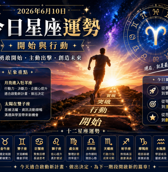 2026年6月10日 明日星座運勢  重新點燃行動力，準備迎接下一個新開始