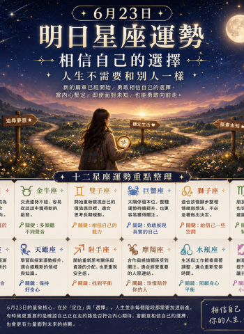 2026年6月23日 明日星座運勢  新的篇章已經開始，勇敢相信自己的選擇