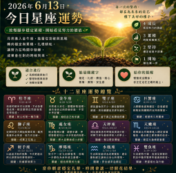 2026年6月13日 明日星座運勢  放慢腳步穩定累積，開始看見努力的價值