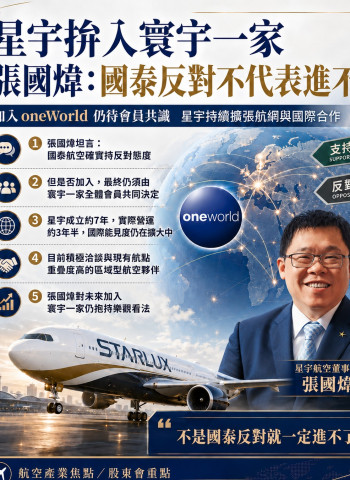 星宇航空拚加入寰宇一家 張國煒坦言遭國泰反對：但不代表進不去