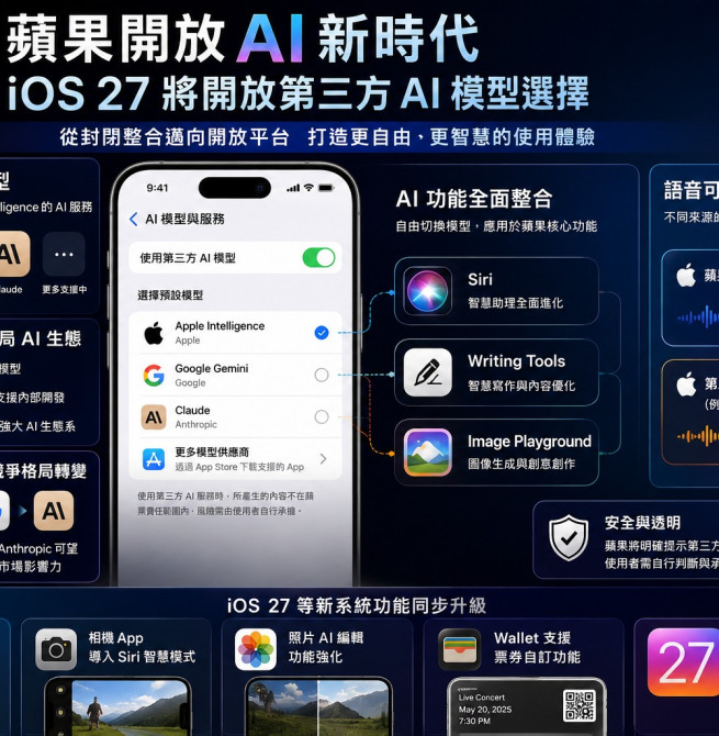 蘋果開放AI模型選擇權！iOS 27導入「Extensions」　Google、Anthropic可望受惠