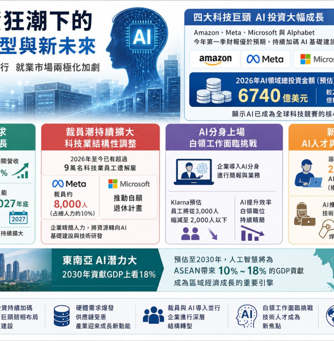AI投資爆發卻掀裁員潮！科技巨頭砸6740億美元 就業市場兩極化加劇