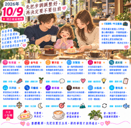 2026年10月9日 明日星座運勢  先把步調調整好，再決定要不要往前