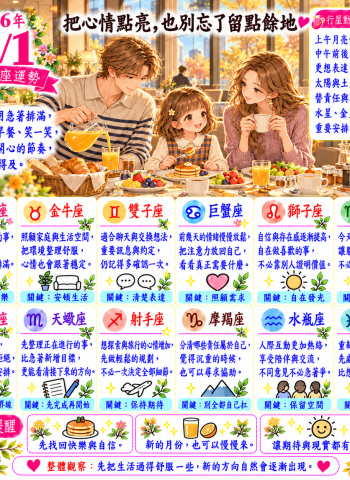 2026年11月1日 明日星座運勢  把心情點亮，也別忘了留點餘地