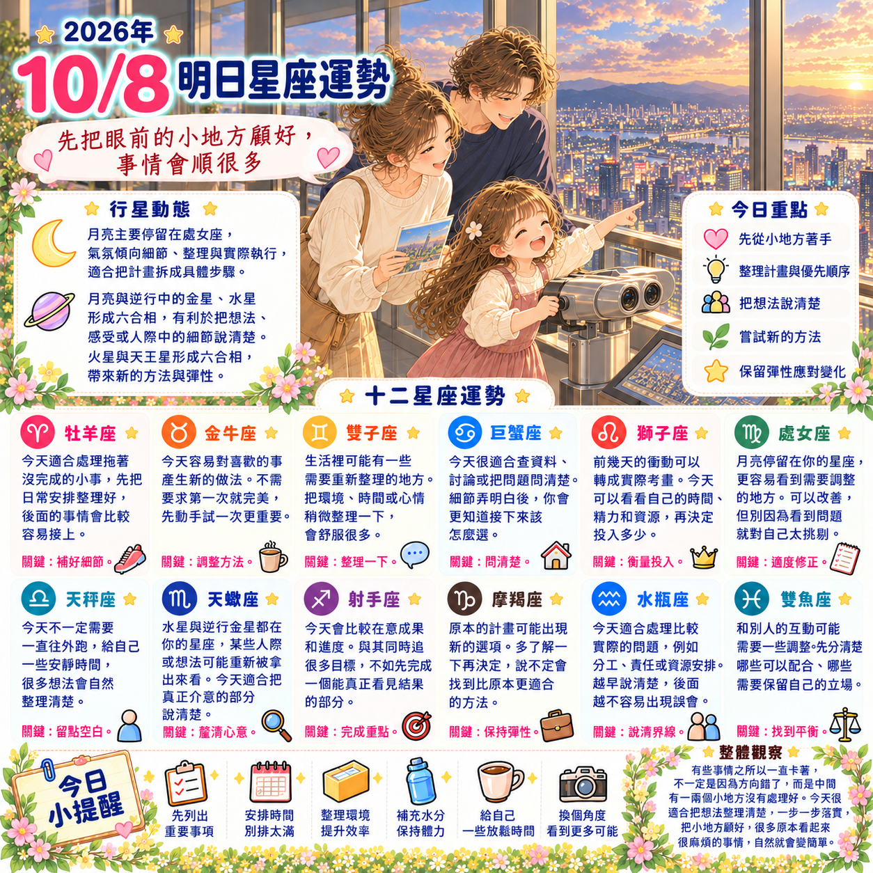 2026年10月8日 明日星座運勢  先把眼前的小地方顧好，事情會順很多