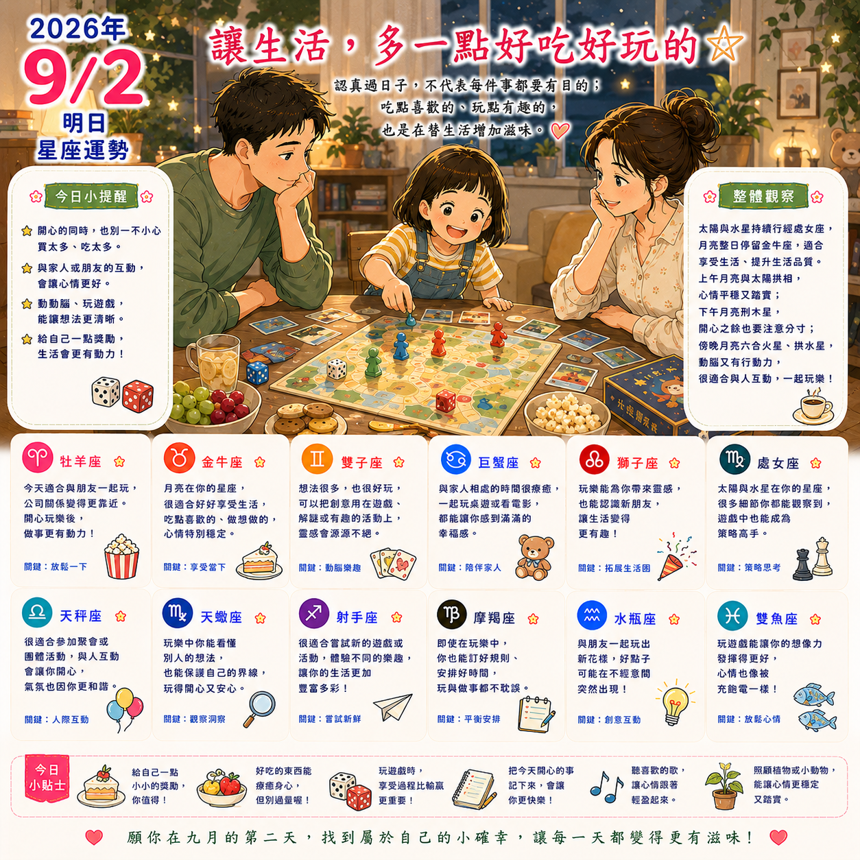2026年9月2日 明日星座運勢  讓生活，多一點好吃好玩的