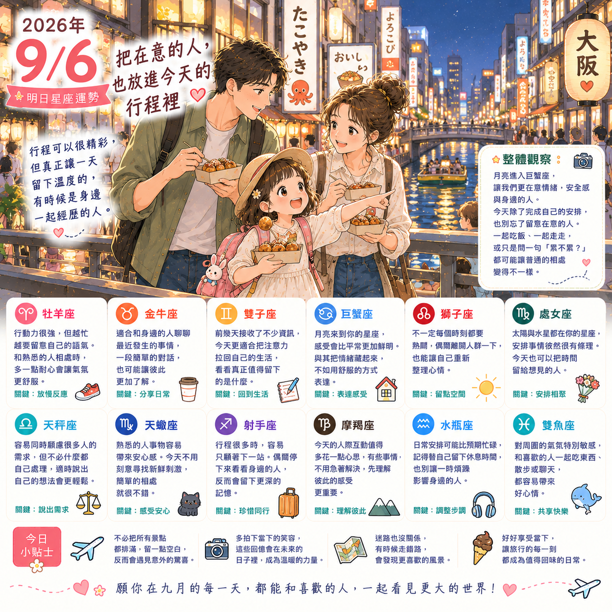 2026年9月6日 明日星座運勢  把在意的人，也放進今天的行程裡